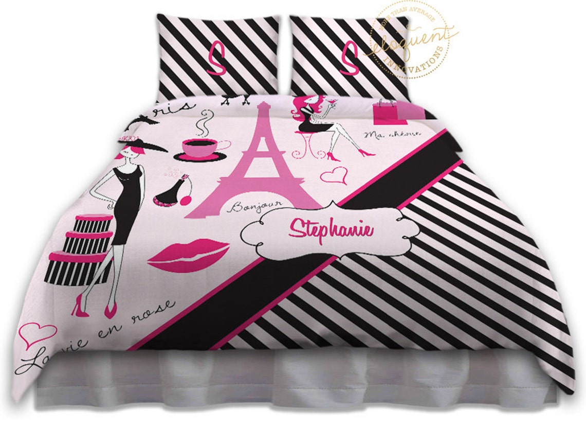 Pink Bedding Paris Theme Bedding Comforter Striped Pink Etsy