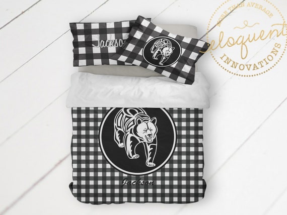 Bear Comforter Set Black Bear Bedding Buffalo Plaid Cabin Etsy