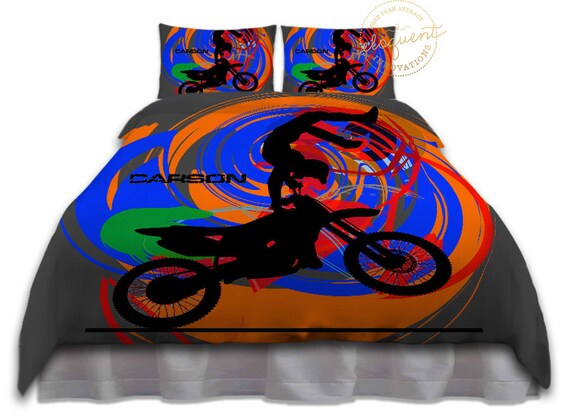 Comforter Set Motocross Grey Orange Blue Dirt Comforter Set Motocross Grey