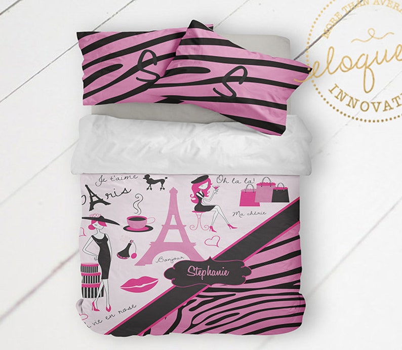Girls Zebra Print Bedding Paris Theme Bedding Personalized Etsy