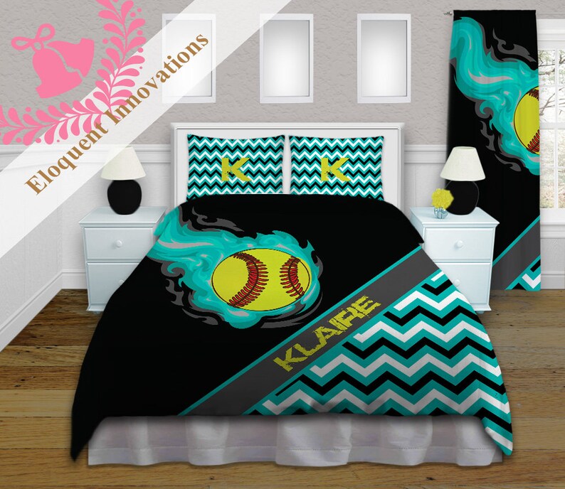 Personalized Softball Comforter Set Bedding Teal Image 0