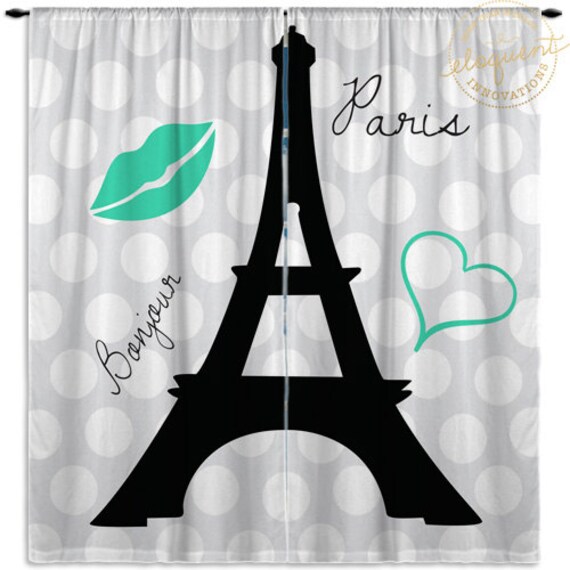 Curtains For Girls Bedroom Paris Teal Eiffel Tower Polka Dots Girls Curtains Custom Size Window Curtain Panels 226
