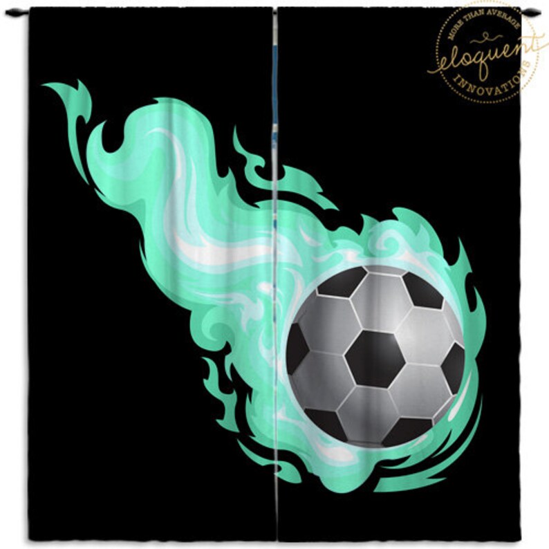 Kids Sports Curtains Soccer Aqua & Black Sports Curtains Etsy