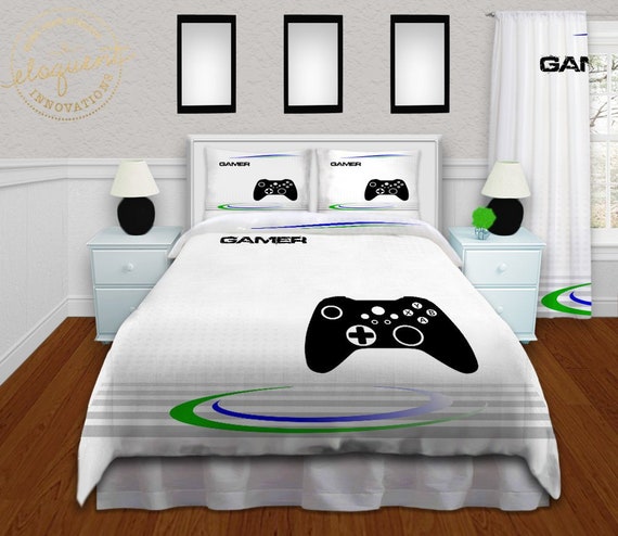Video Game Bedding Set Duvet Cover For Boys Blue And Green Etsy