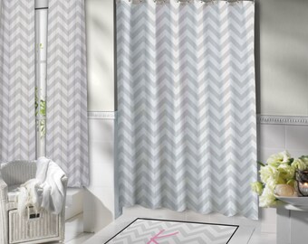Chevron Shower Curtain, Extra Long Shower Curtain, Gray & White Shower Curtain, Custom Size, ANY TEXT/COLOR #27
