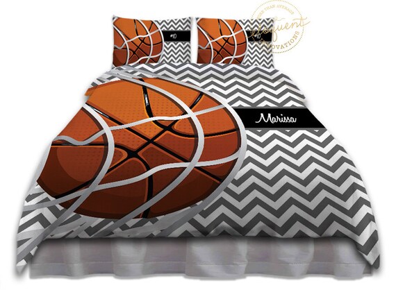 Basketball Comforter Set Grey White Chevron Bedding Etsy