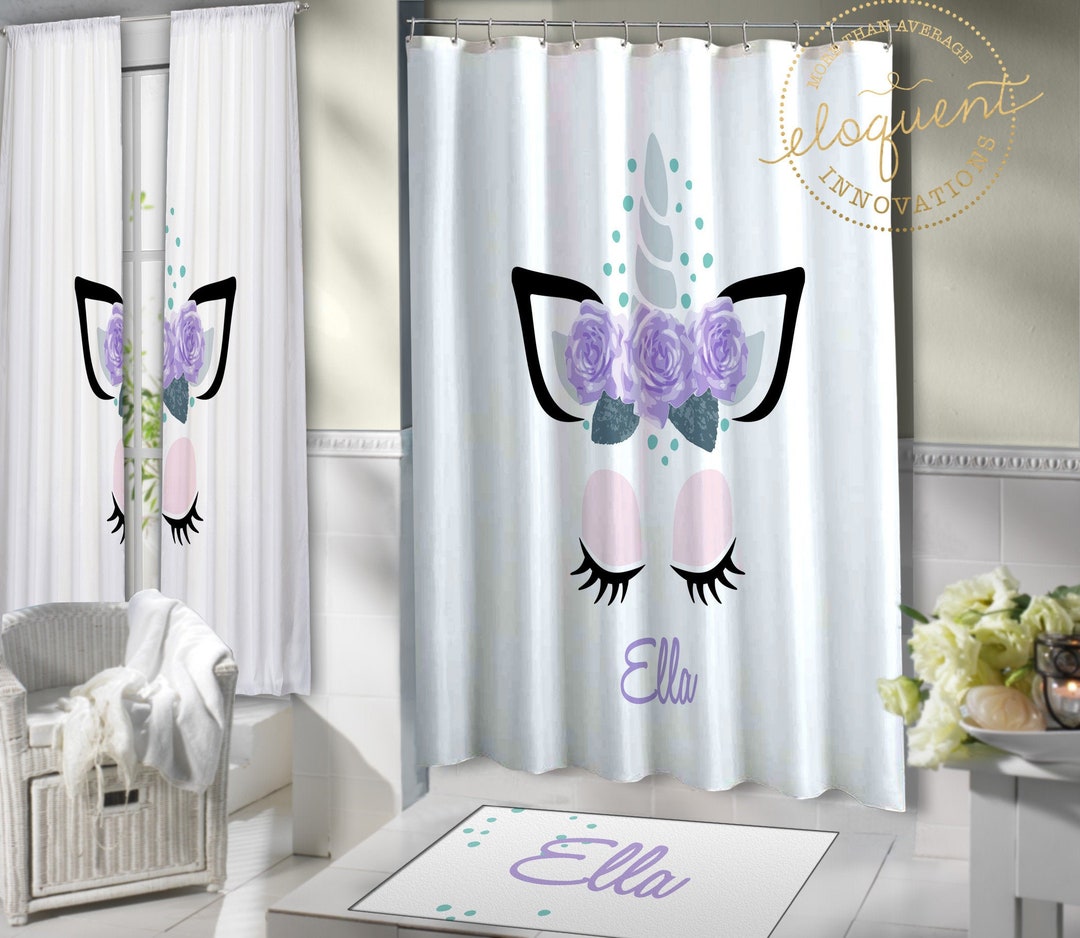 Unicorn Shower Curtain for Kids Bathroom Decor Bath Mat Etsy