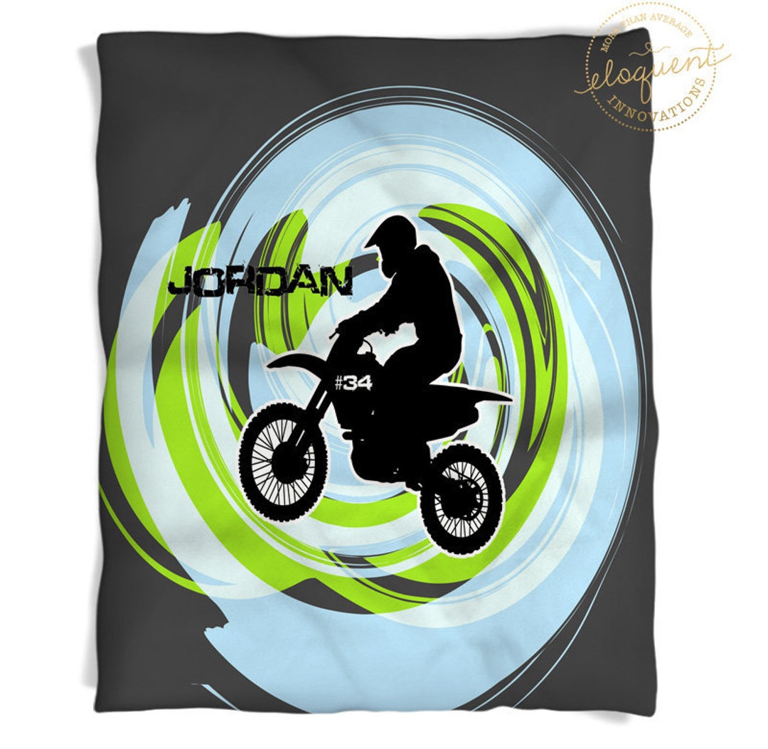 Dirt Bike Blankets Motocross Blue and Green Sports Themed Etsy