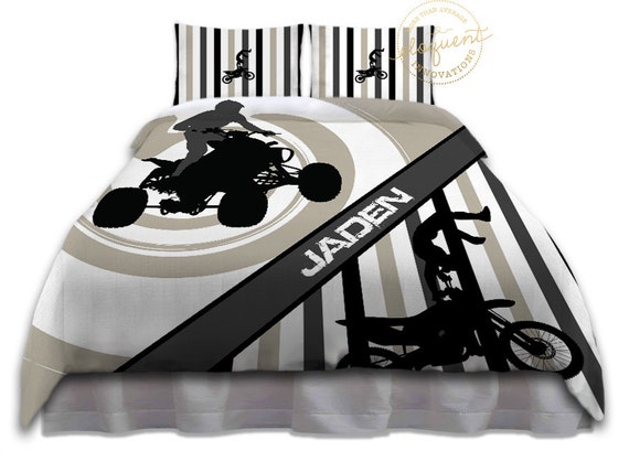 Dirt Bike Bedding Sets Duvet Cover Tan White Motocross Etsy