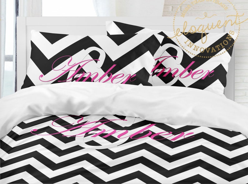 Chevron Twin Xl Comforter Black and White Bedding Set Queen Etsy