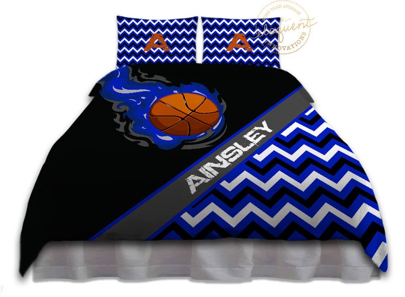 Basketball Bedding For Boys Comforter Blue And Black Flames Image 0