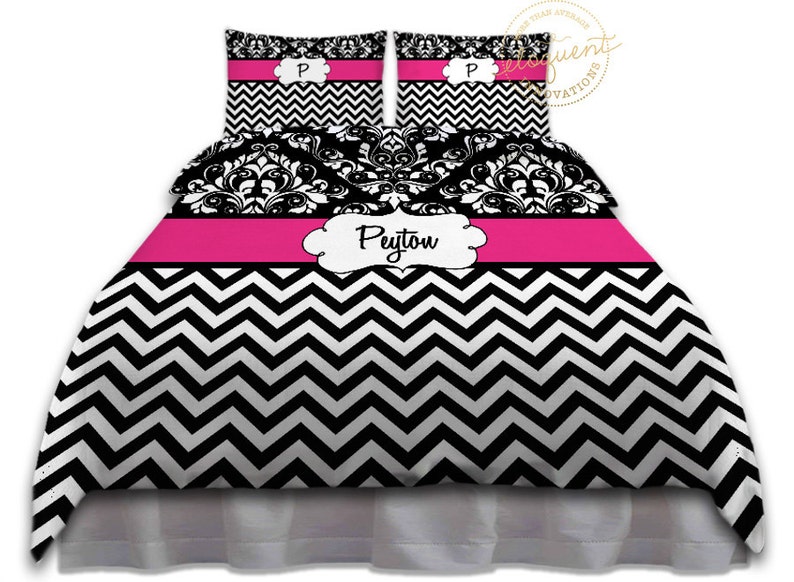 Girls Pink Duvet Cover Chevron Black And White Girls Duvet Etsy