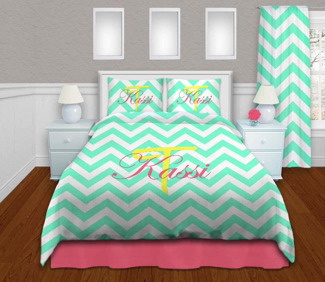 College DORM BEDDING Sets Twin Xl Duvet Cover Chevron Teal Etsy
