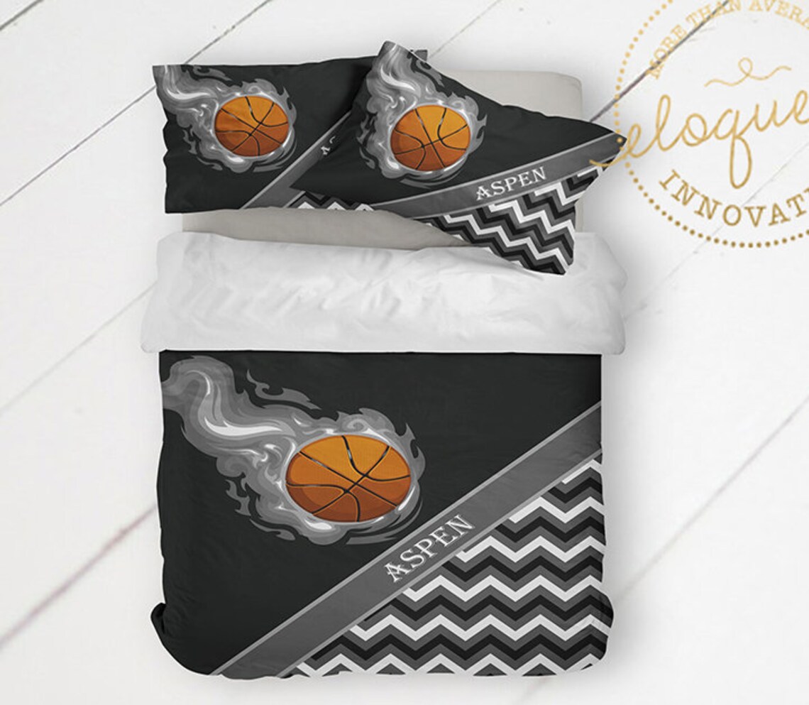 Basketball Bedding for Boys Comforter Grey Black & White Etsy