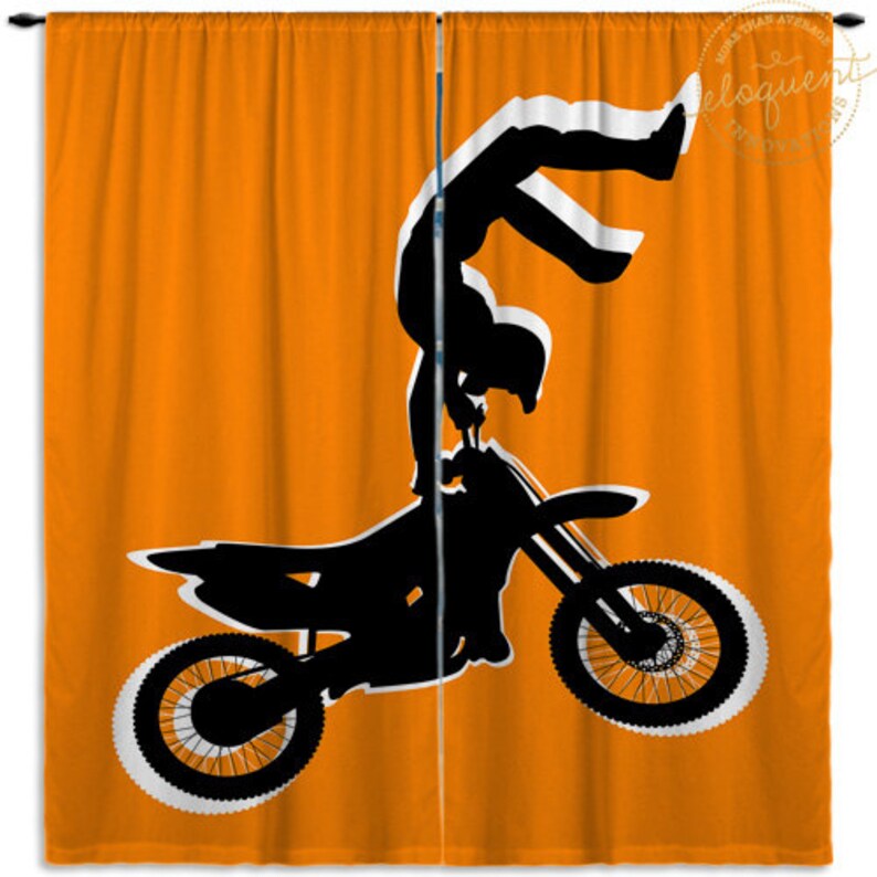 Black Dirt Bike Curtains White Dirt Bike Curtain Kids Custom Size Window Curtain Panels #251 Motocross Orange