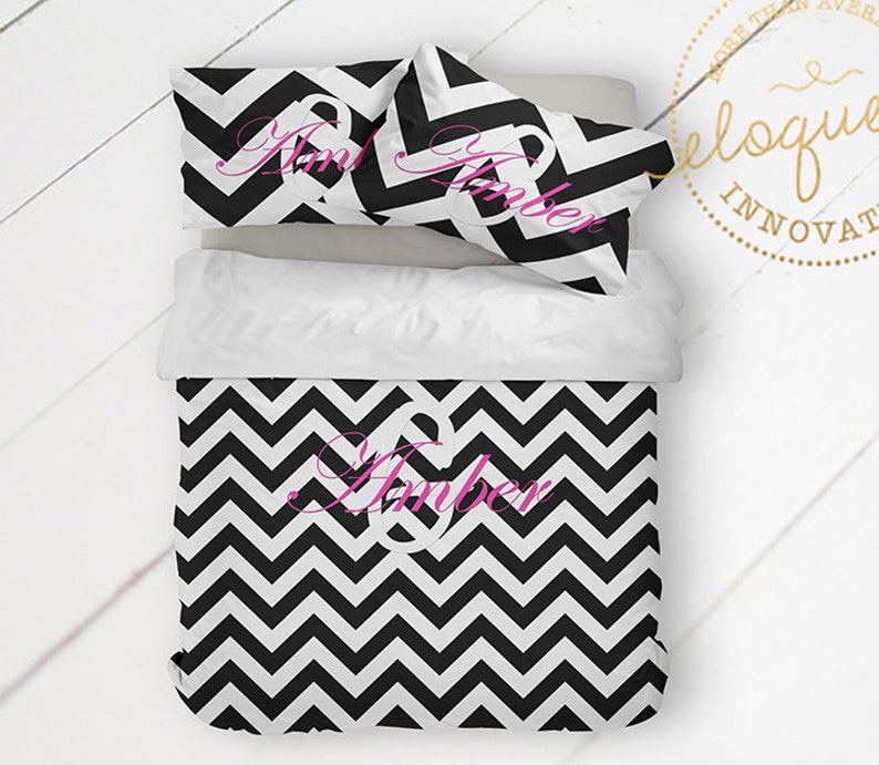 Chevron Twin Xl Comforter Black and White Bedding Set Queen Etsy