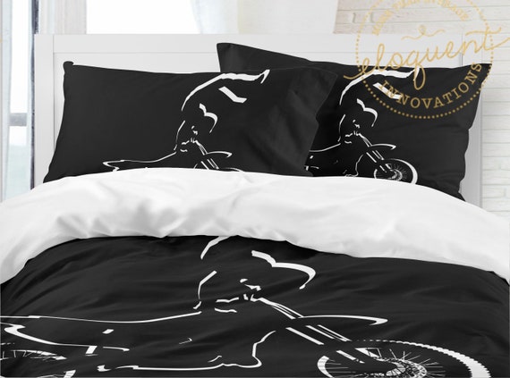 Dirt Bike Comforter Set Motocross Black And White Dirt Etsy