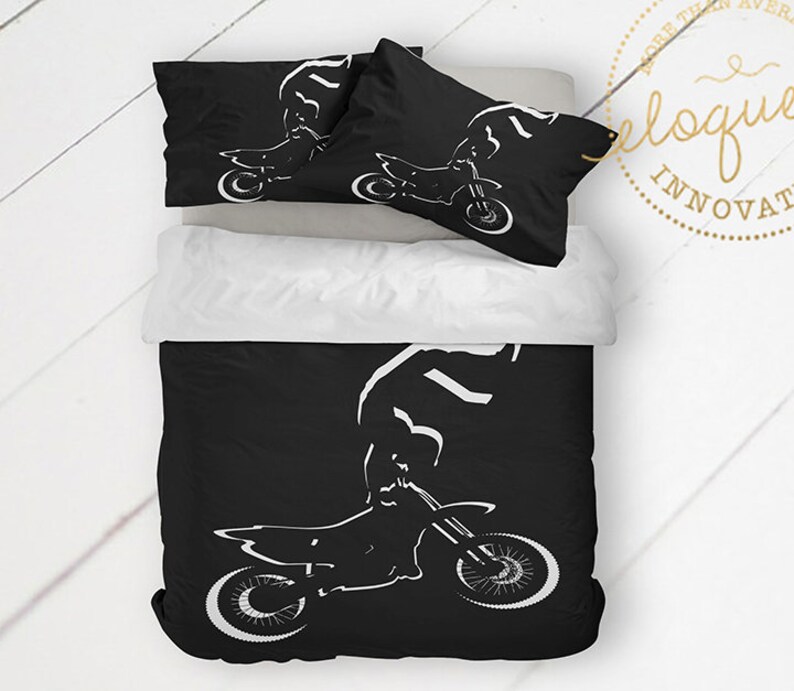 Dirt Bike Bedding for Boys Duvet Cover Motocross Black and Etsy