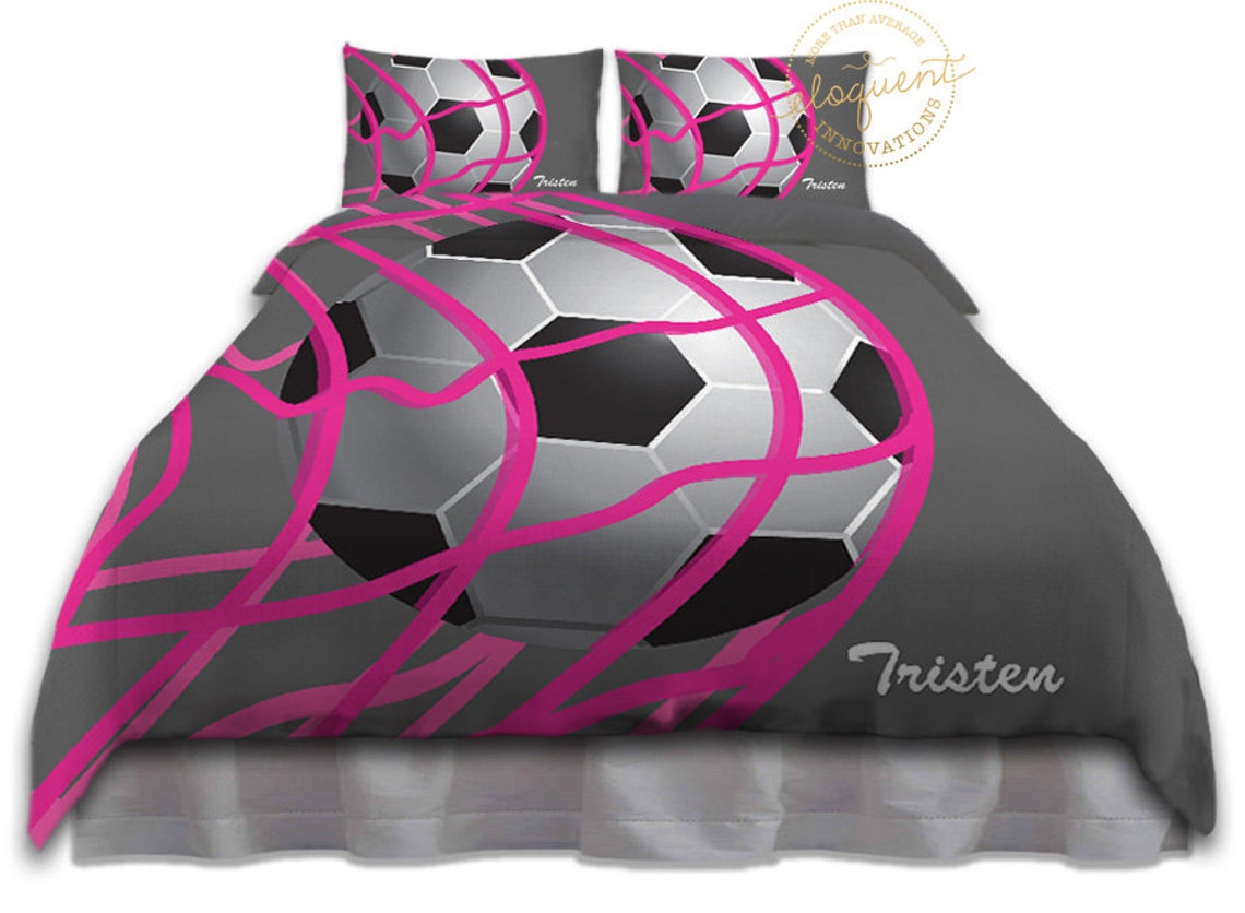 Girls Soccer Bedding Sets Comforter Grey & Pink Soccer Etsy