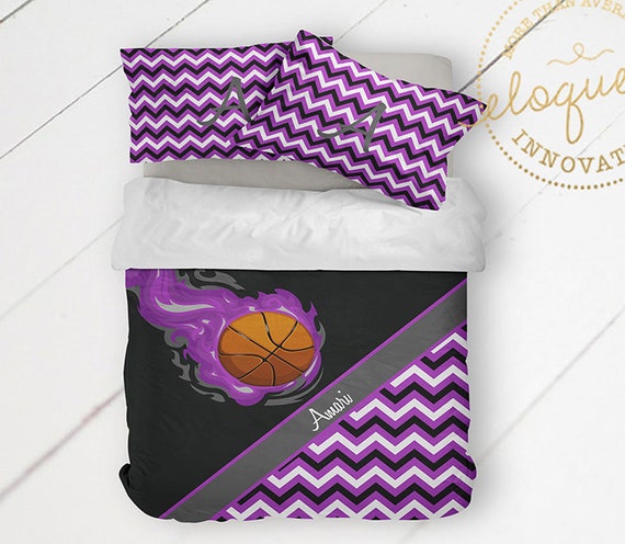 Girls Basketball Bedding Duvet Cover Purple Black Chevron Etsy