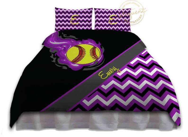 Softball Comforter Set Bedding Purple Black Image 0