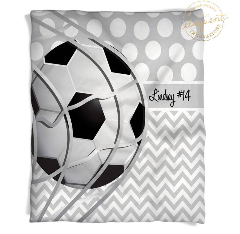 Personalized Soccer Blanket Sports Team Blanket Black and White Soccer Ball Throw Player #256 Kids Boys or Girls Soccer Gift Soccer Mom