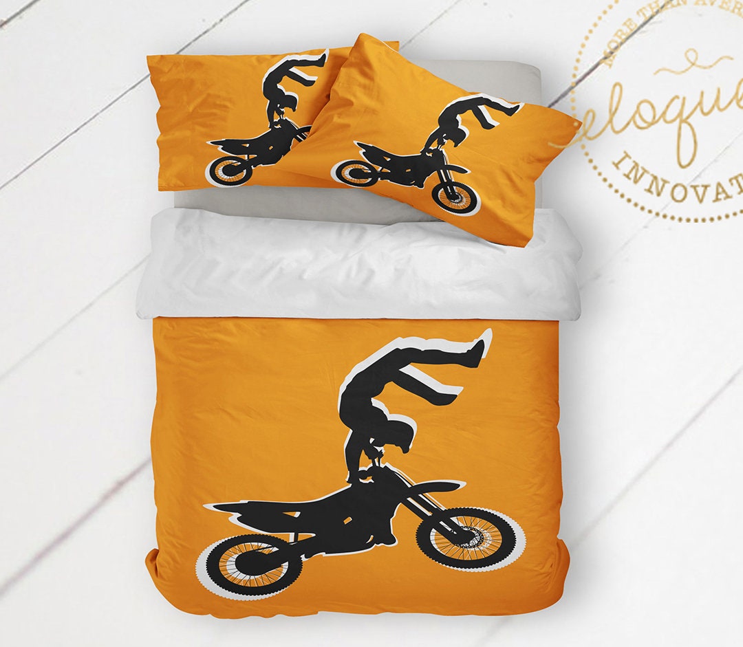 Dirt Bike Bed Sets Duvet Cover Motocross Orange Black Etsy