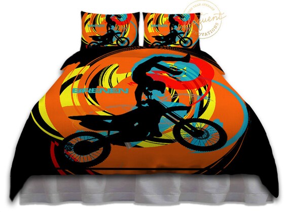 Motocross Comforter Set Black Orange Teal Yellow Dirt Etsy