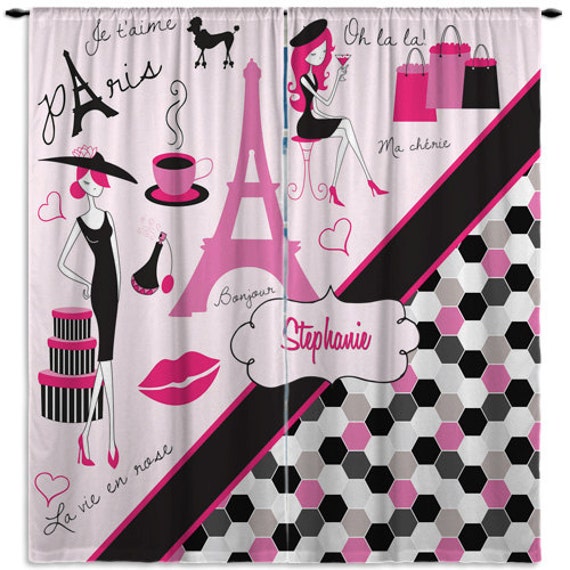 Personalized Kids Window Treatments Girls Paris Themed Pink Curtains Bedroom Curtain Eiffel Tower Curtains Custom Size Curtain 18
