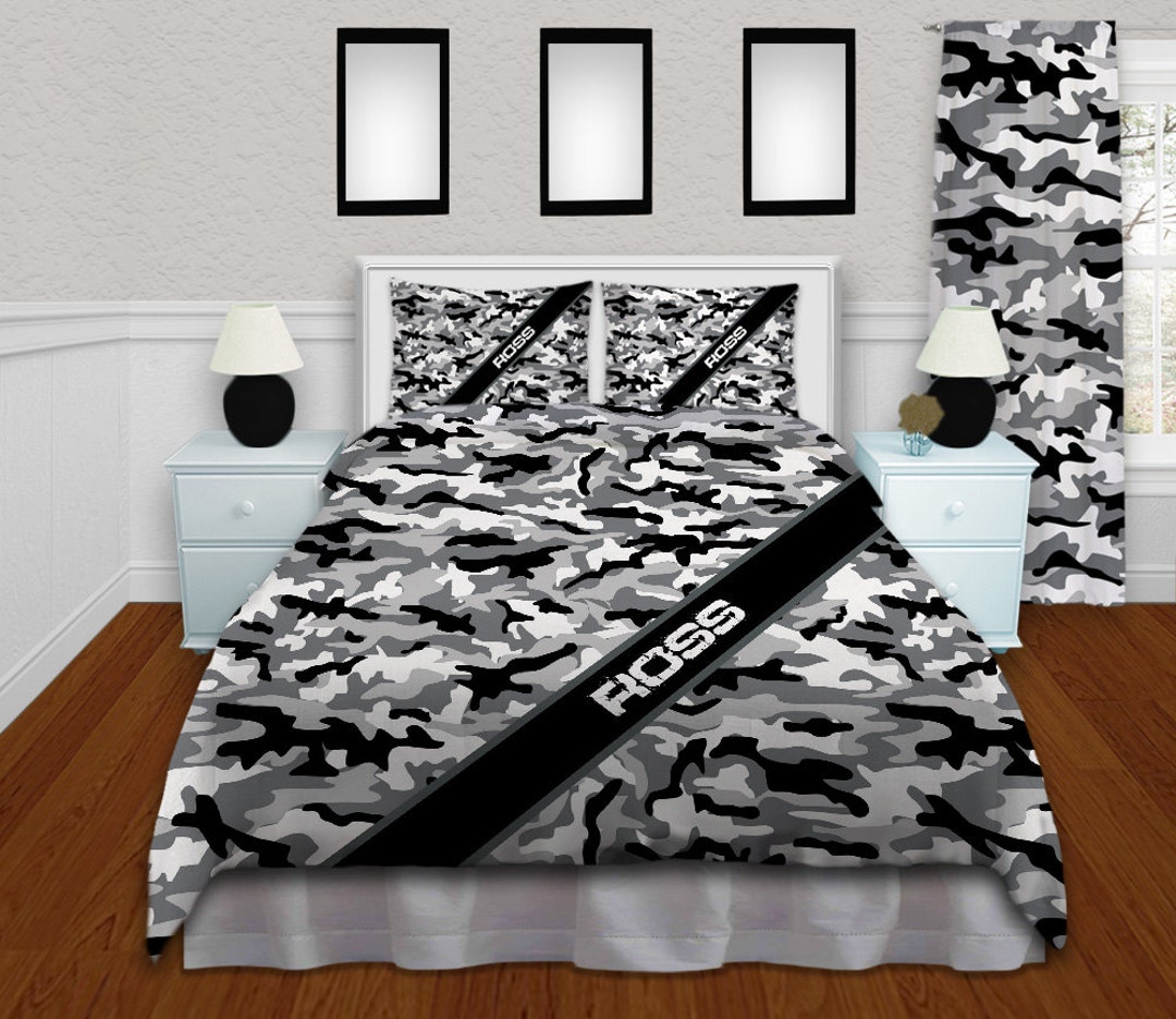 Gray Camo Bedding Duvet Cover Black and White Snow Etsy