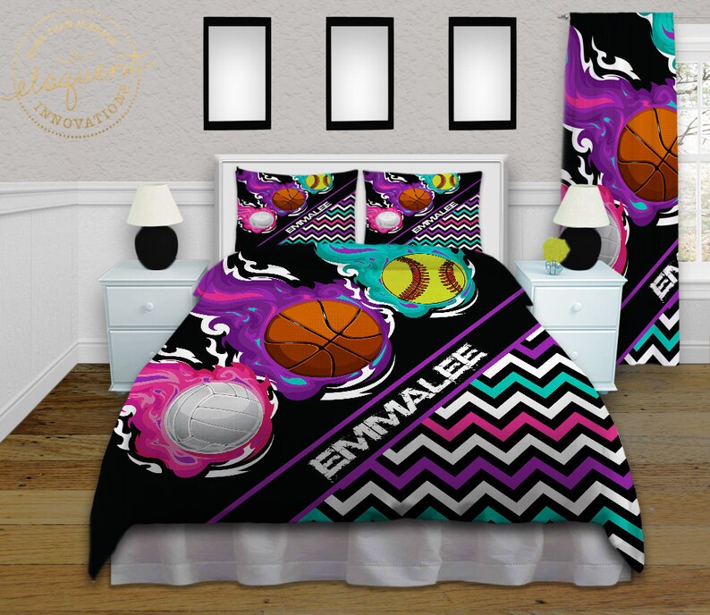 Girls Sports Bedding Personalized With Name Basketball Etsy
