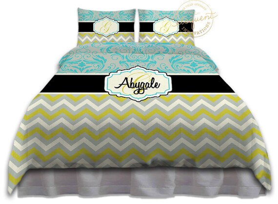 Chevron Duvet Cover Turquoise Blue Green Sophisticated Etsy