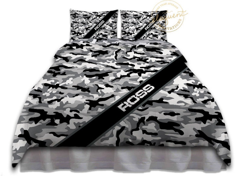 Gray Camo Bedding Duvet Cover Black And White Snow Camouflage Kids Personalized King Queen Full Twin Xl 232