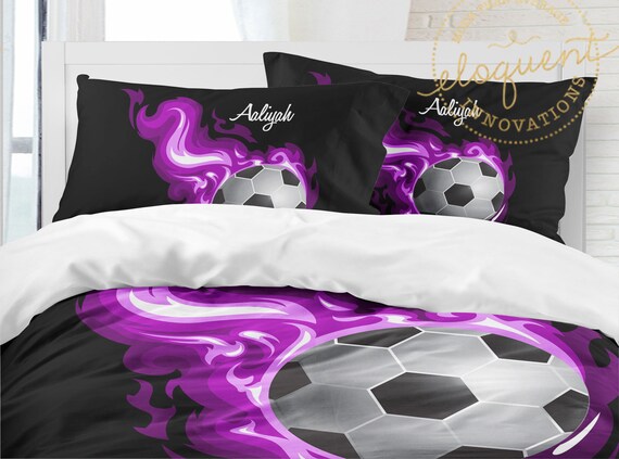 Purple Flames Soccer Comforter Queen Twin King Girls Soccer Etsy
