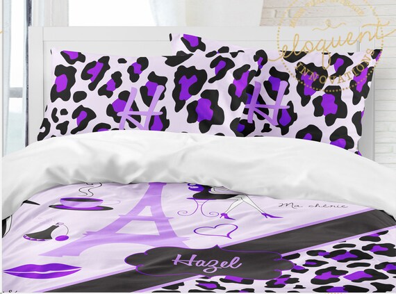 Paris Themed Bedding Sets Eiffel Tower Home Decor Purple Cheetah Print Duvet Cover London Designer Themed Room Girls Paris Duvet 148