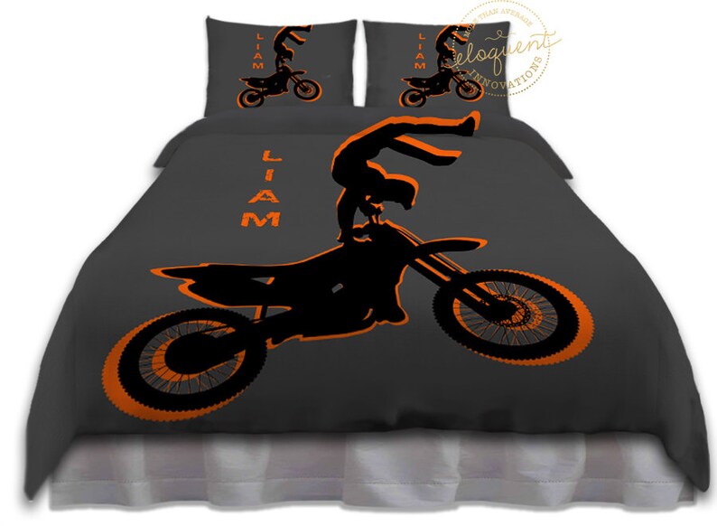 Orange Motocross Bedding Sets Personalized Image 0