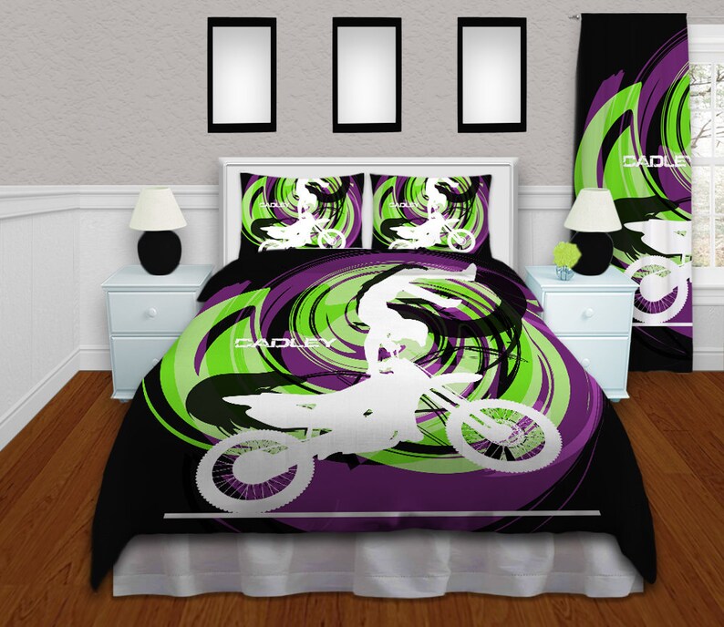 Comforter Motocross Bedding Set In Black Green Image 0