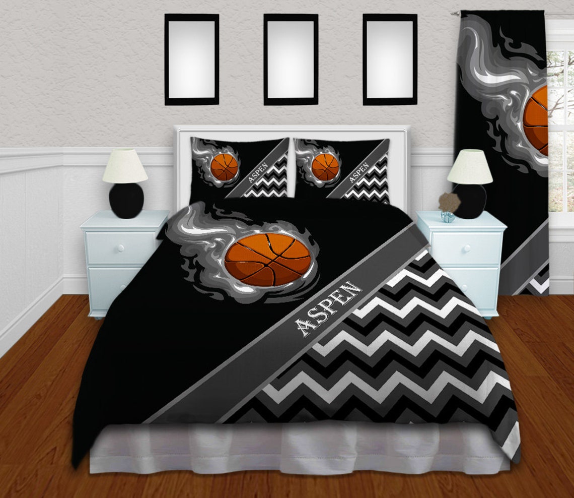 Basketball Bedding for Boys Comforter Grey Black & White Etsy