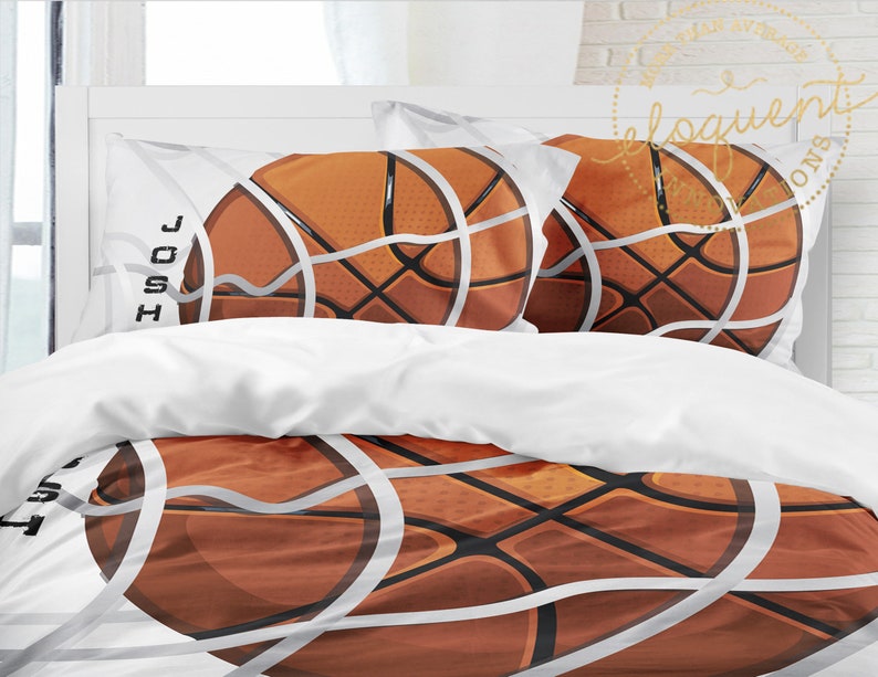Custom White Sports Duvet Cover Basketball Bedding Kids Personalized Decor King Queen Full Twin Xl 395