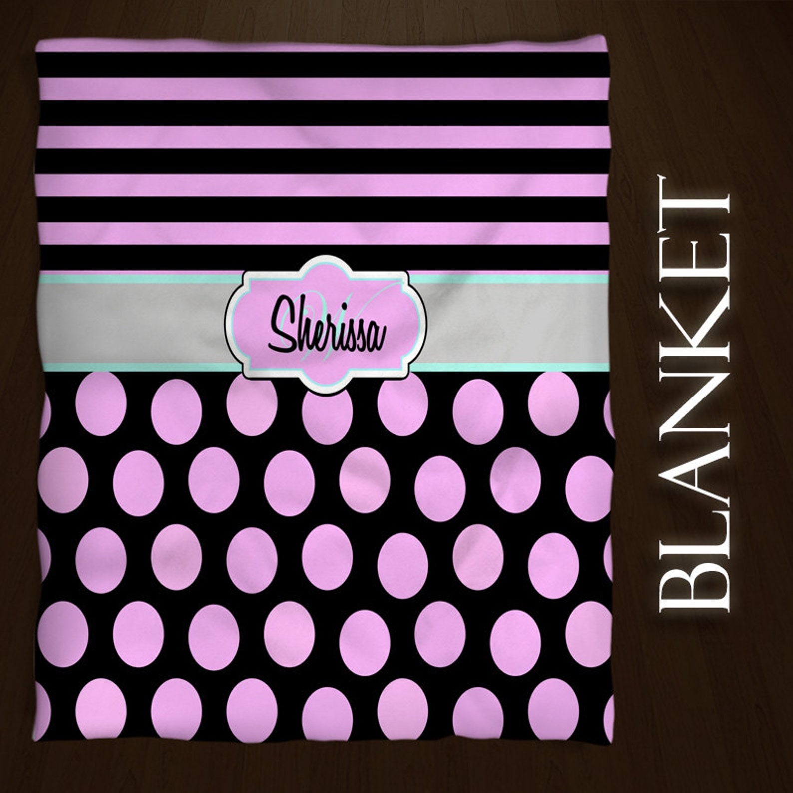 Pink and Black Blanket Fuzzy Blanket Polka Dot Custom Etsy