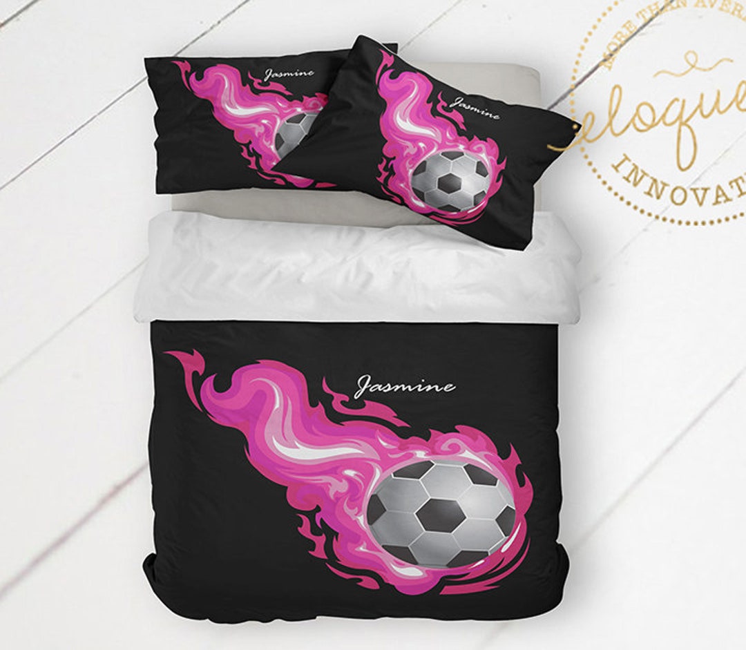 Girls Soccer Bedding Comforter Pink Flames Soccerball Etsy