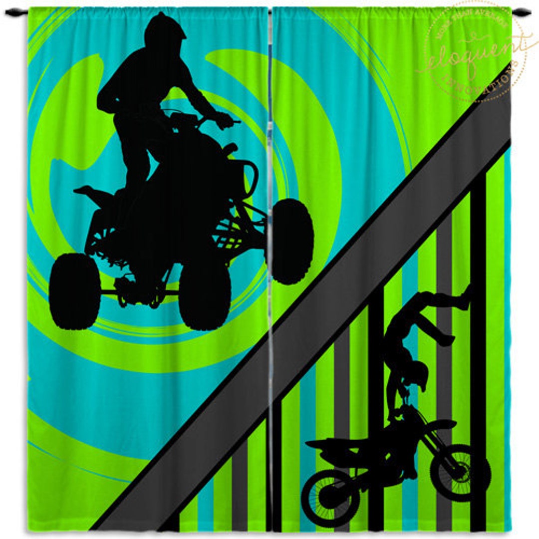Sports Theme Curtains Turquoise Black Grey Green Dirt Etsy