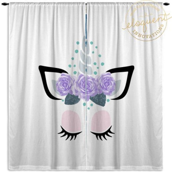 Unicorn Curtains Pink Purple Window Curtain Panels Custom Size For Little Girls Bedroom Or Baby Nursery Personalized With Name 409