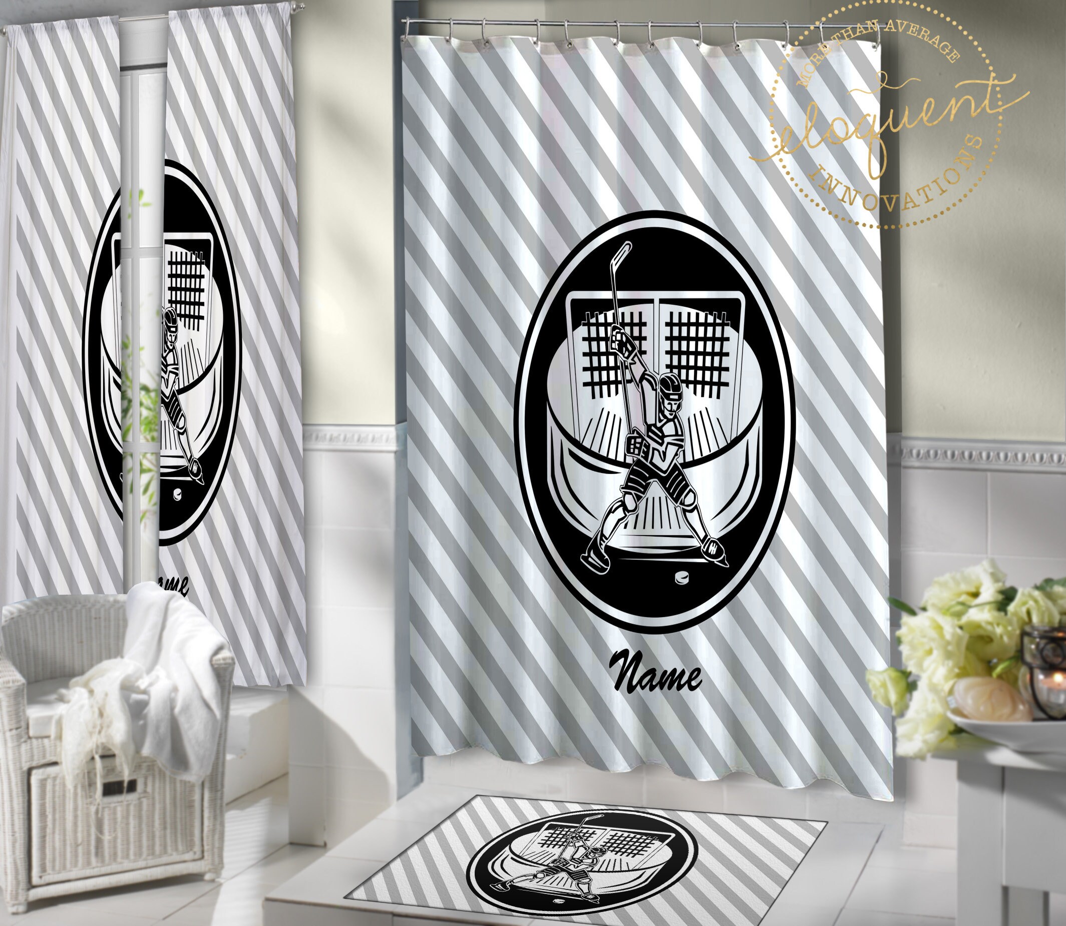 Hockey Shower Curtain Fabric Sports Themed Bathroom Etsy