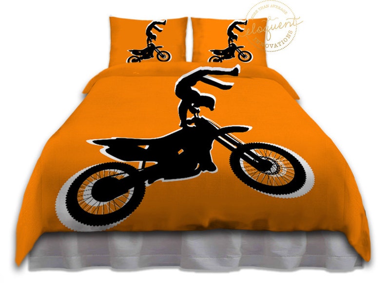 Dirt Bike Bed Sets Duvet Cover Motocross Orange Black Etsy