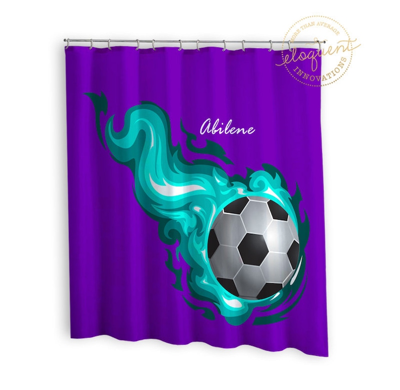 Soccer Shower Curtains Sports Purple & Teal Soccer Shower Etsy