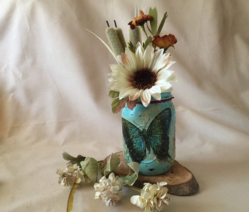 Aqua Butterfly Mason Jar Butterfly Vase Mason Jar Decor Etsy