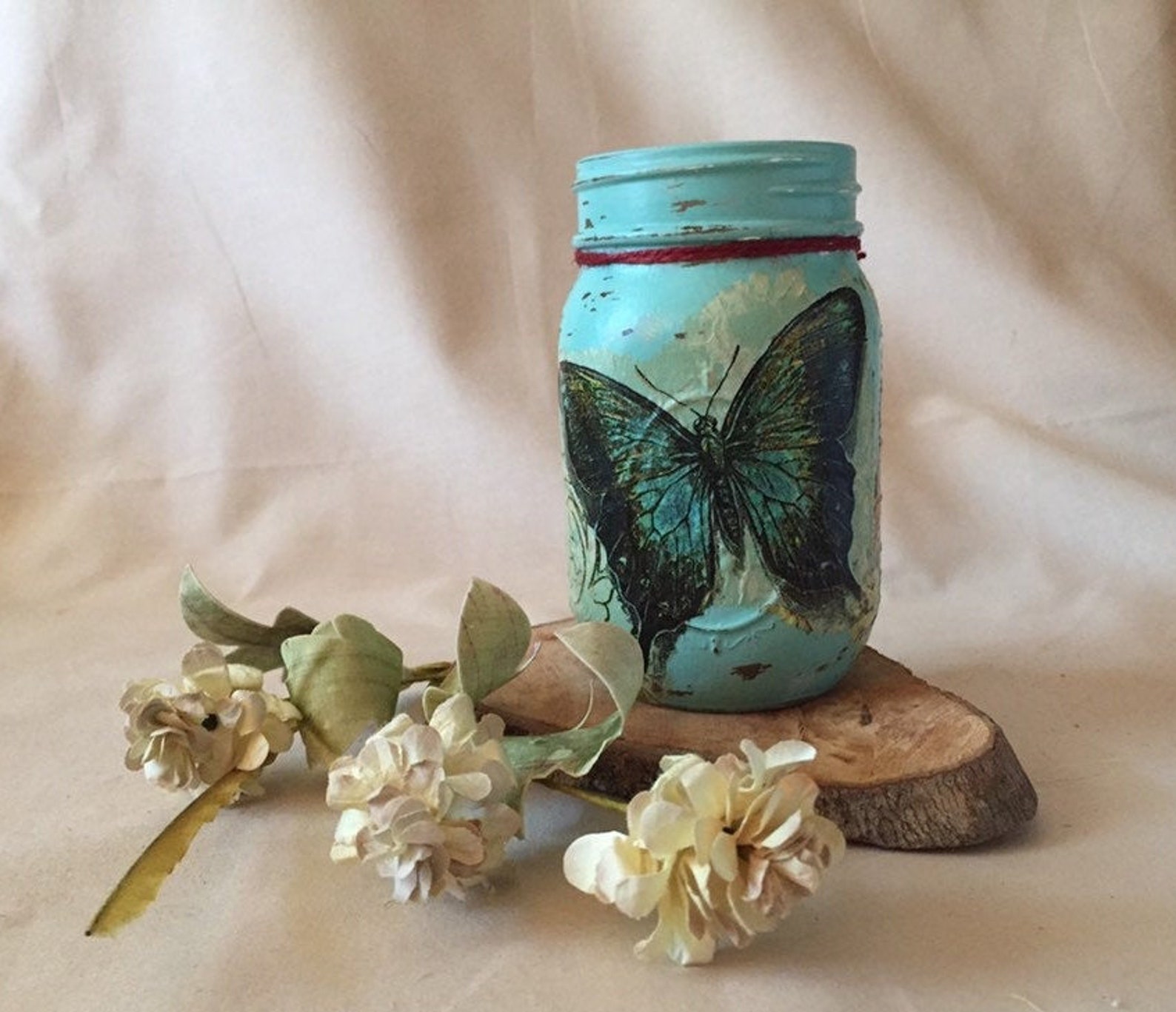 Aqua Butterfly Mason Jar Butterfly Vase Mason Jar Decor Etsy