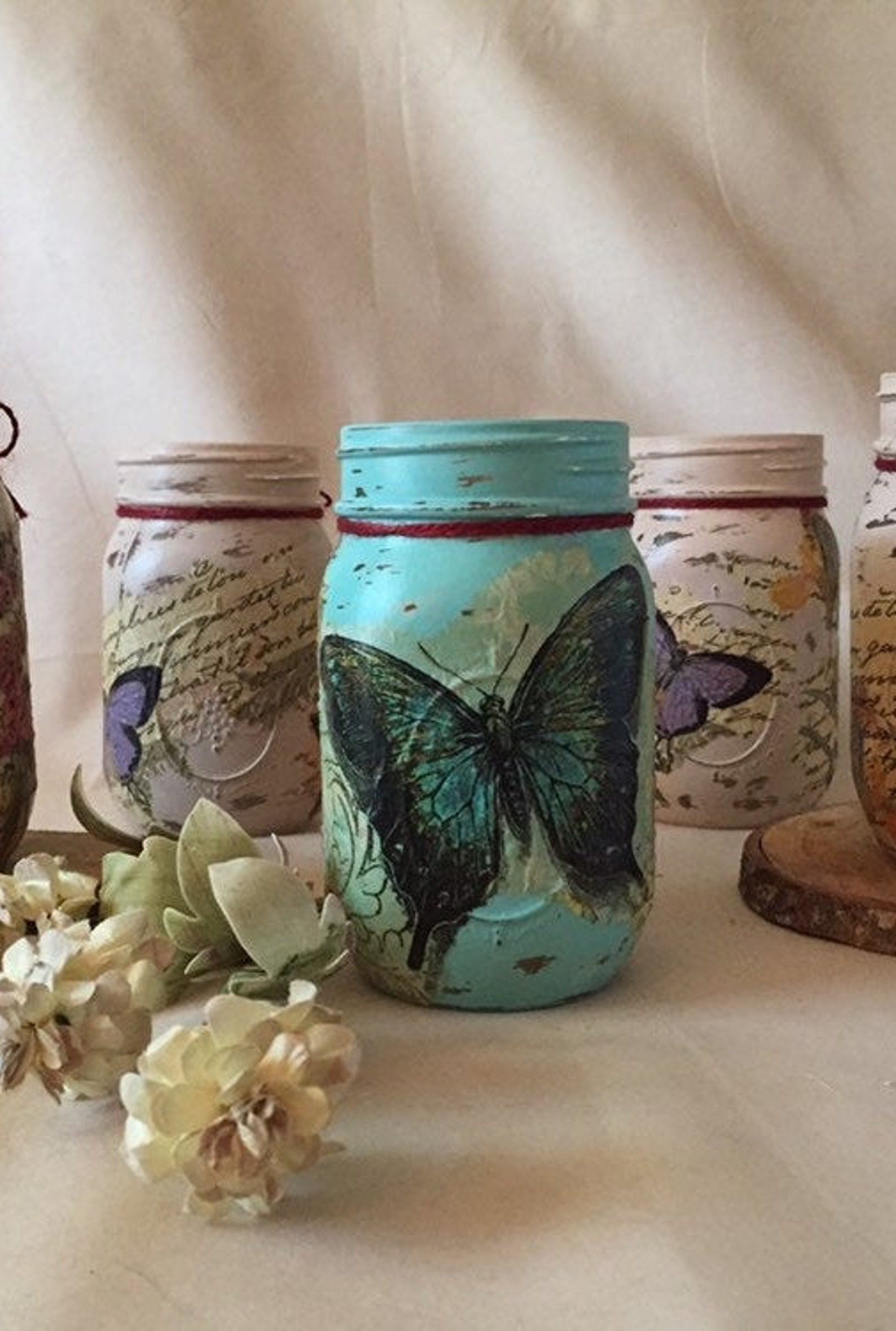Aqua Butterfly Mason Jar Butterfly Vase Mason Jar Decor Etsy
