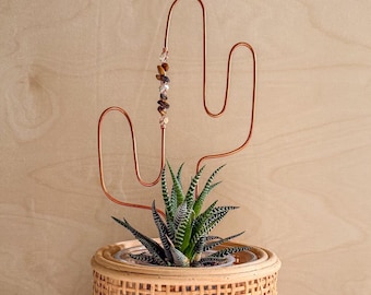 Crystal Copper Cactus Plant Trellis: Suncatcher Houseplant Stake